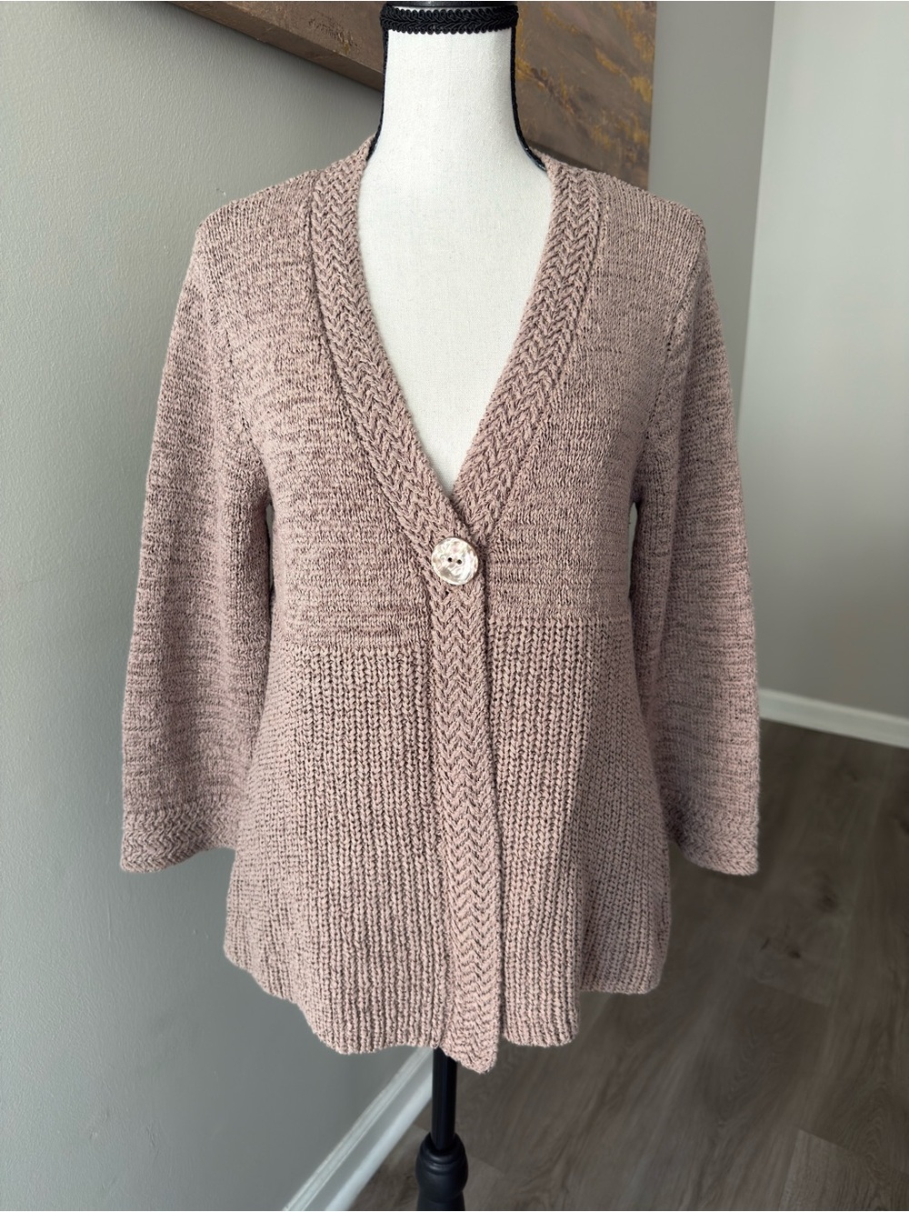 VTG Carole Little Knit Single Button Cardigan Taupe L